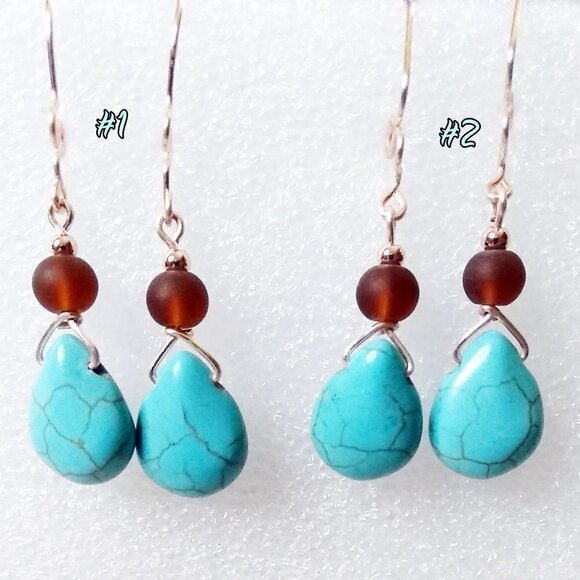 Bohemian Style Trends! Turquoise Howlite Teardrop Dangle Earrings! RoseGold Wire - Picture 5 of 9